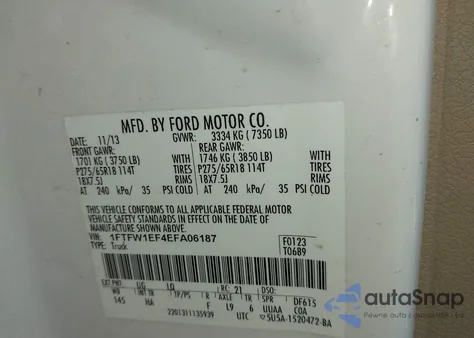 2014 Ford F-150 Xl/Xlt/Stx/Fx4/Lariat/King Ranch/Platinum из США, поврежденный, VIN 1FTFW1EF4EFA06187